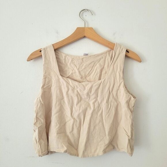 Anrabess Linen Blend Crop Top Beige Small Sleeveless - Picture 1 of 6